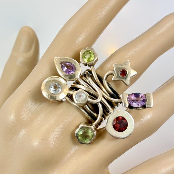 Jewelry - Gemstone Ring, Sterling Silver, One of a Kind, Funky, Vintage, Amethyst, Peridot